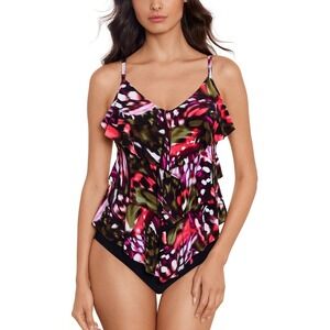 Magicsuit Womens Tankini Top Size 14 Pink Green Abstract Floral Swim